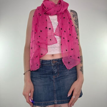 Y2K vintage skull star sheer scarf