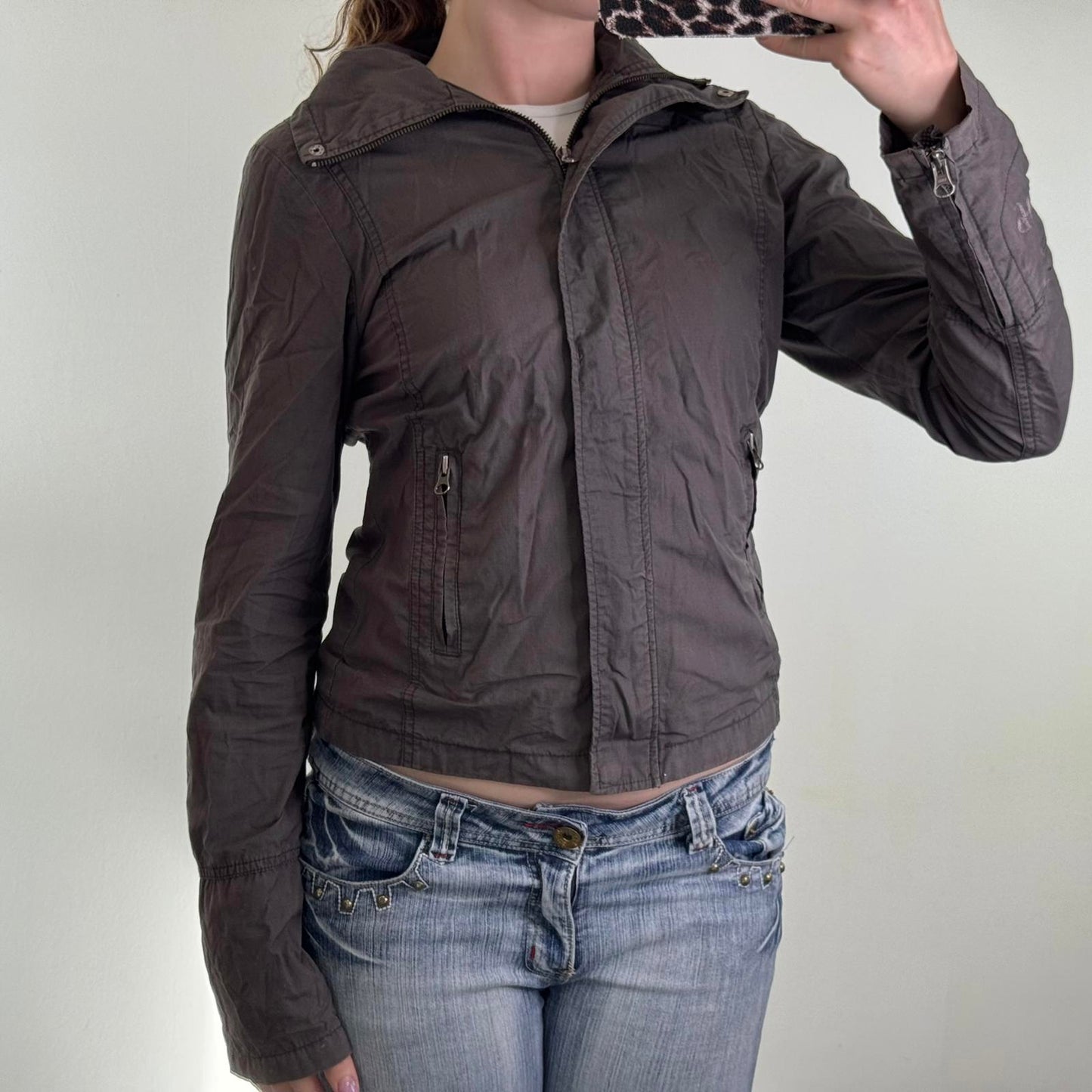 Y2K vintage Hooch lightweight zip up jacket cargo utility zippers high roll neck