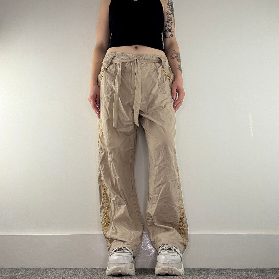 Y2K vintage sequin embroidered baggy cargo trousers bow