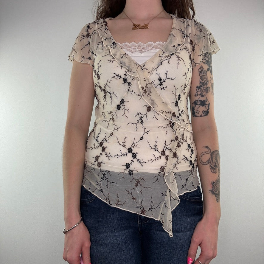 Y2K floral embriodery mesh top and cardigan set