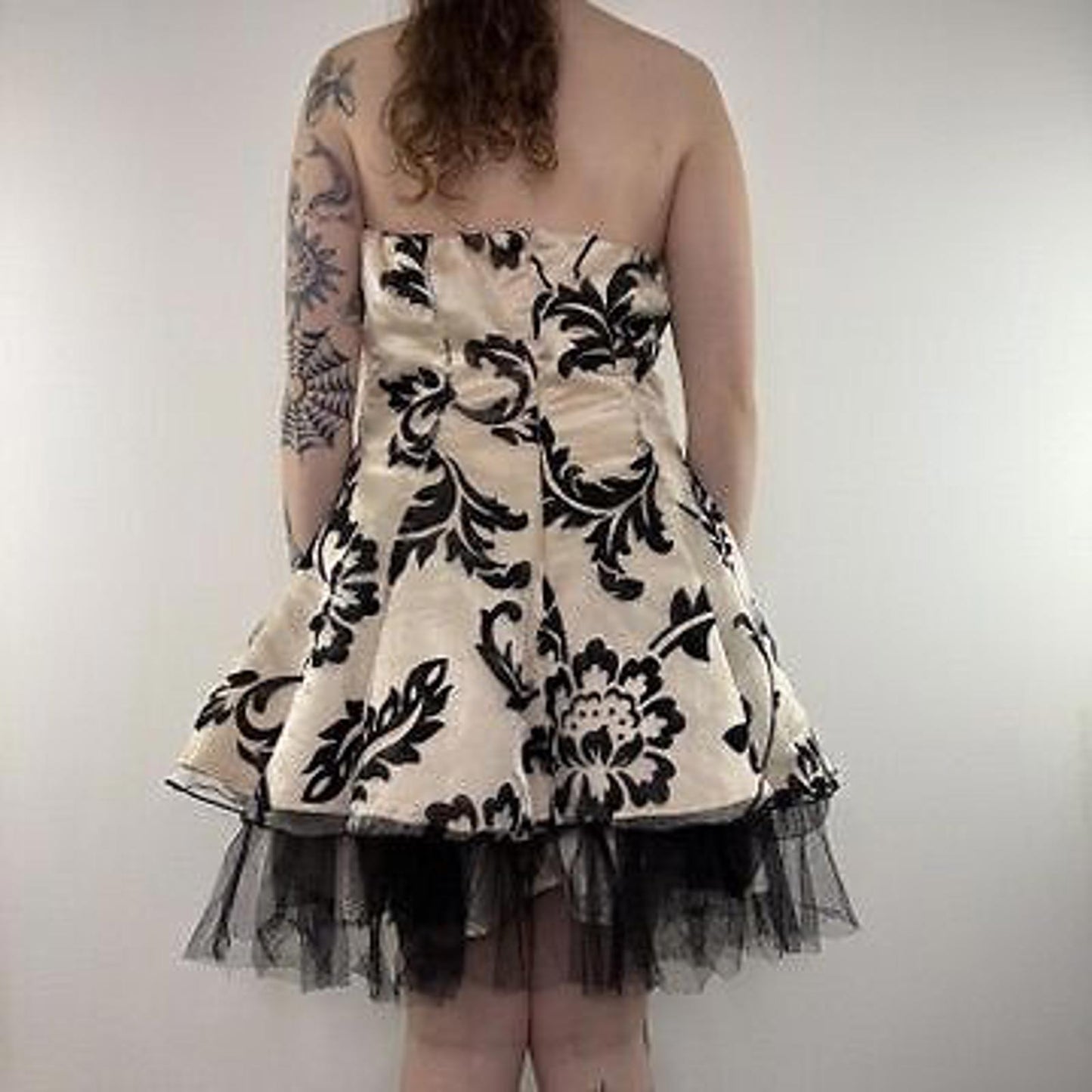 Y2K vintage mini dress strapless floral a line fishnet rara layered flower