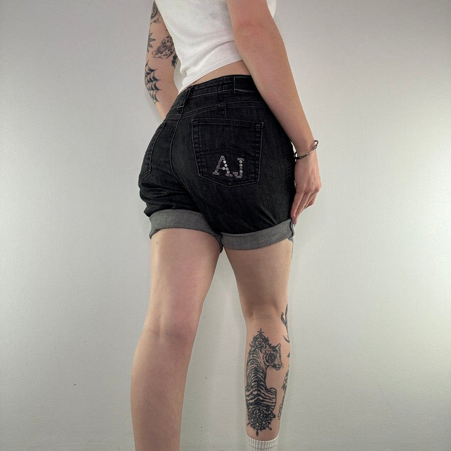 Y2K Armani denim rolled up mini shorts