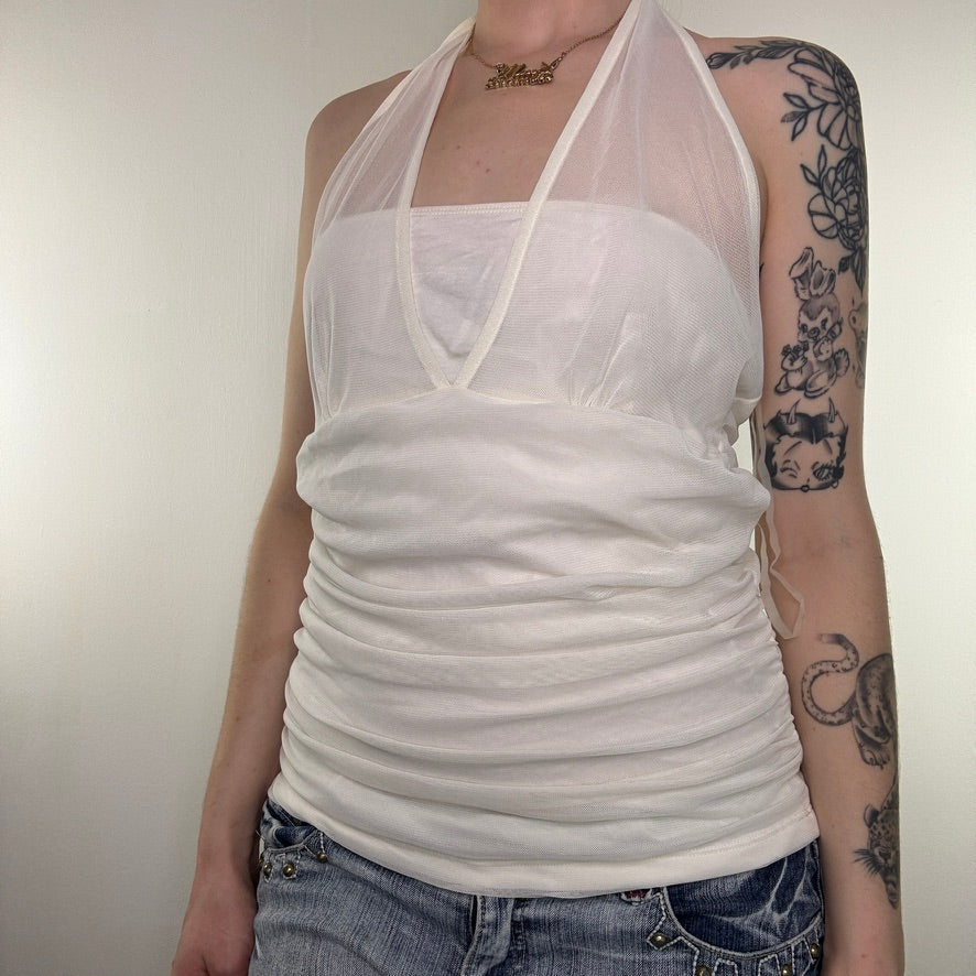 Y2K vintage halter neck top mesh ruched rave clubbing