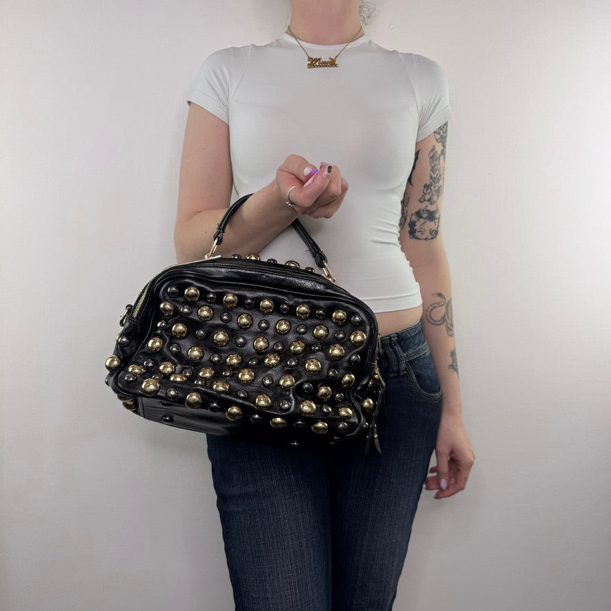 Y2K vintage faux leather studded handbag