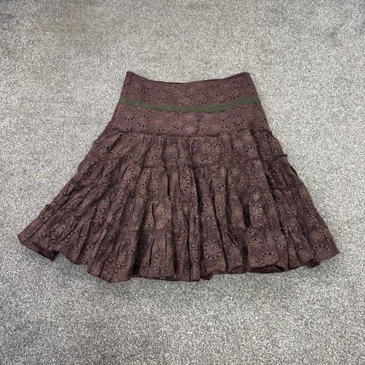 Y2K vintage midi skirt tiered a line floral cut out pattern broderie anglaise