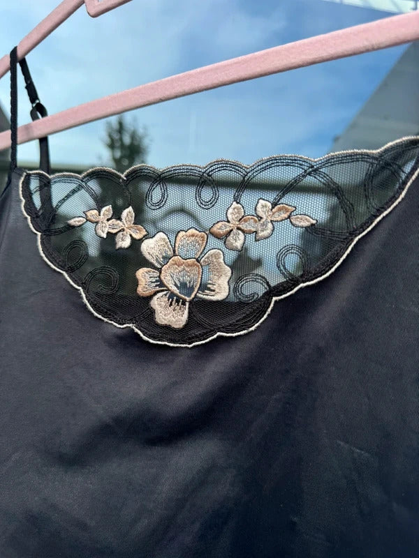 Y2K vintage slinky cami top mesh floral embroidered