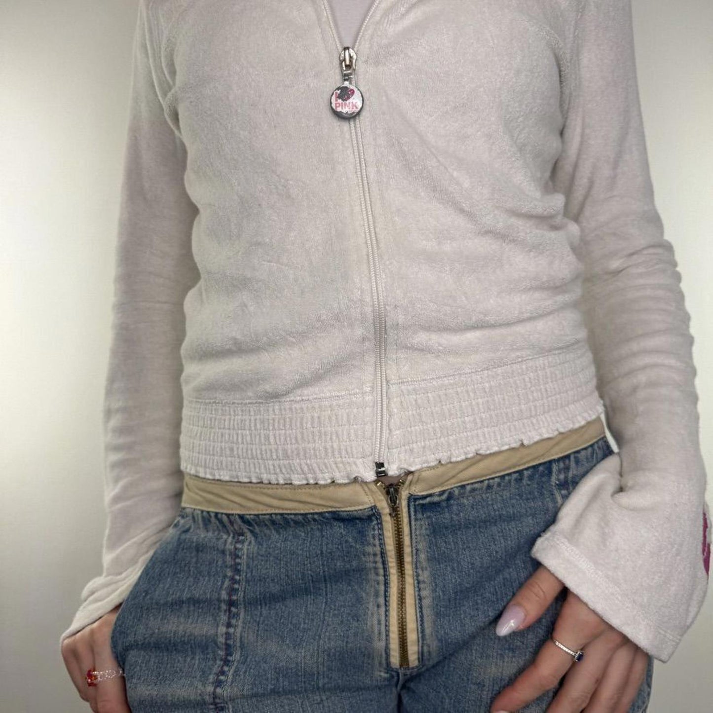 Y2K vintage Victoria’s Secret PINK towelling zip up hoodie flare sleeve
