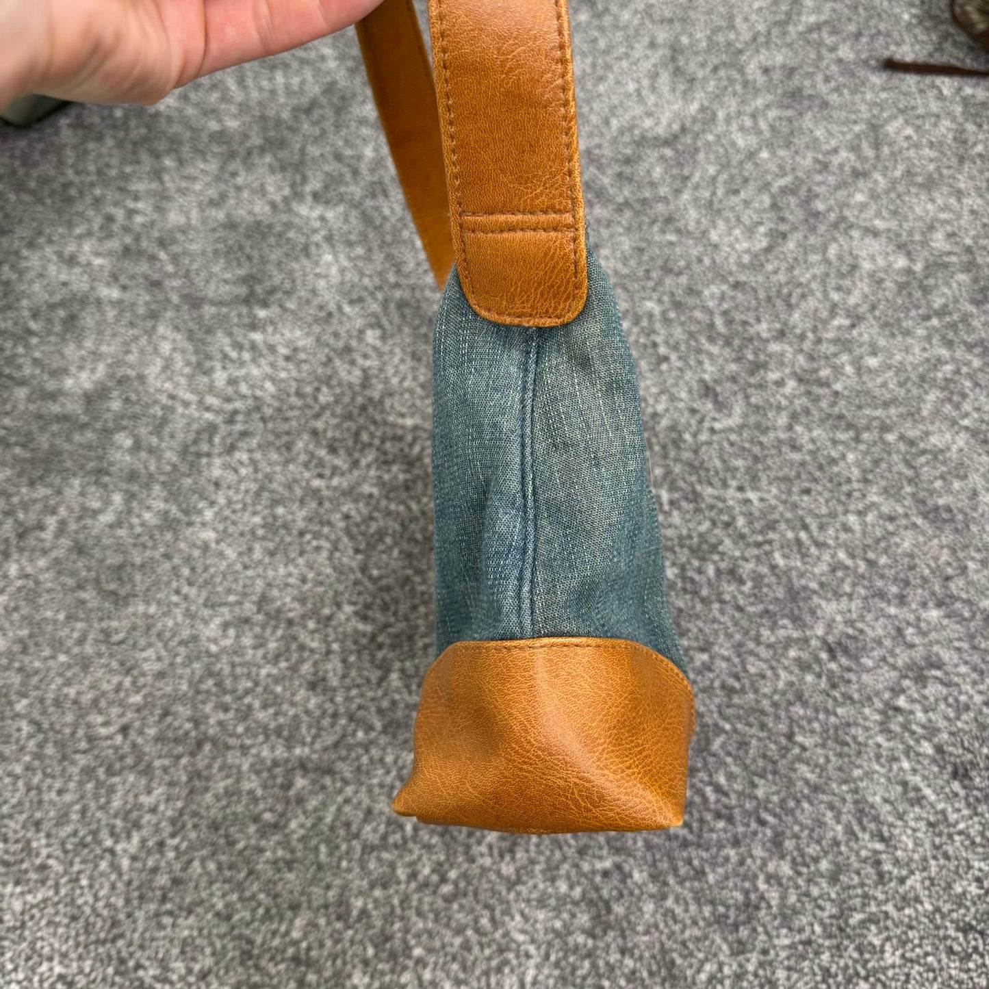 Y2K vintage denim faux leather mini shoulder bag zipper closure small blue brown