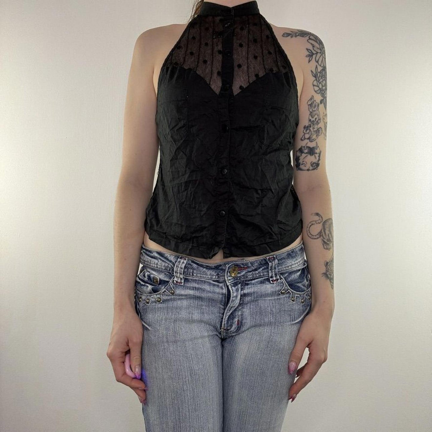 See by Chloe shirt mesh spotty sleeveless button up high neck polka dot