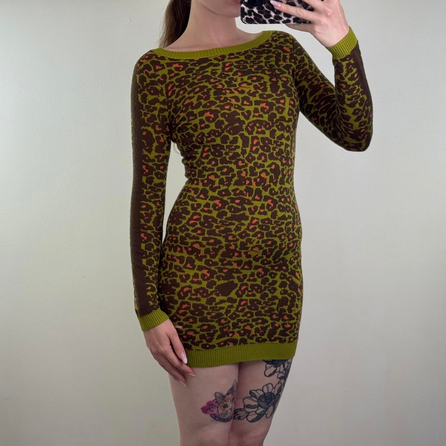 Y2K vintage Miss Sixty 100% wool mini dress knitted long sleeve stretchy short