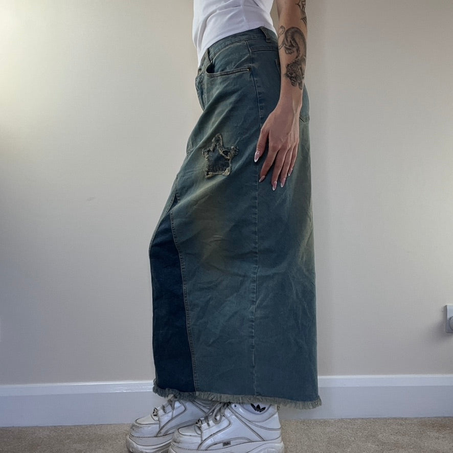 Y2K star denim maxi skirt