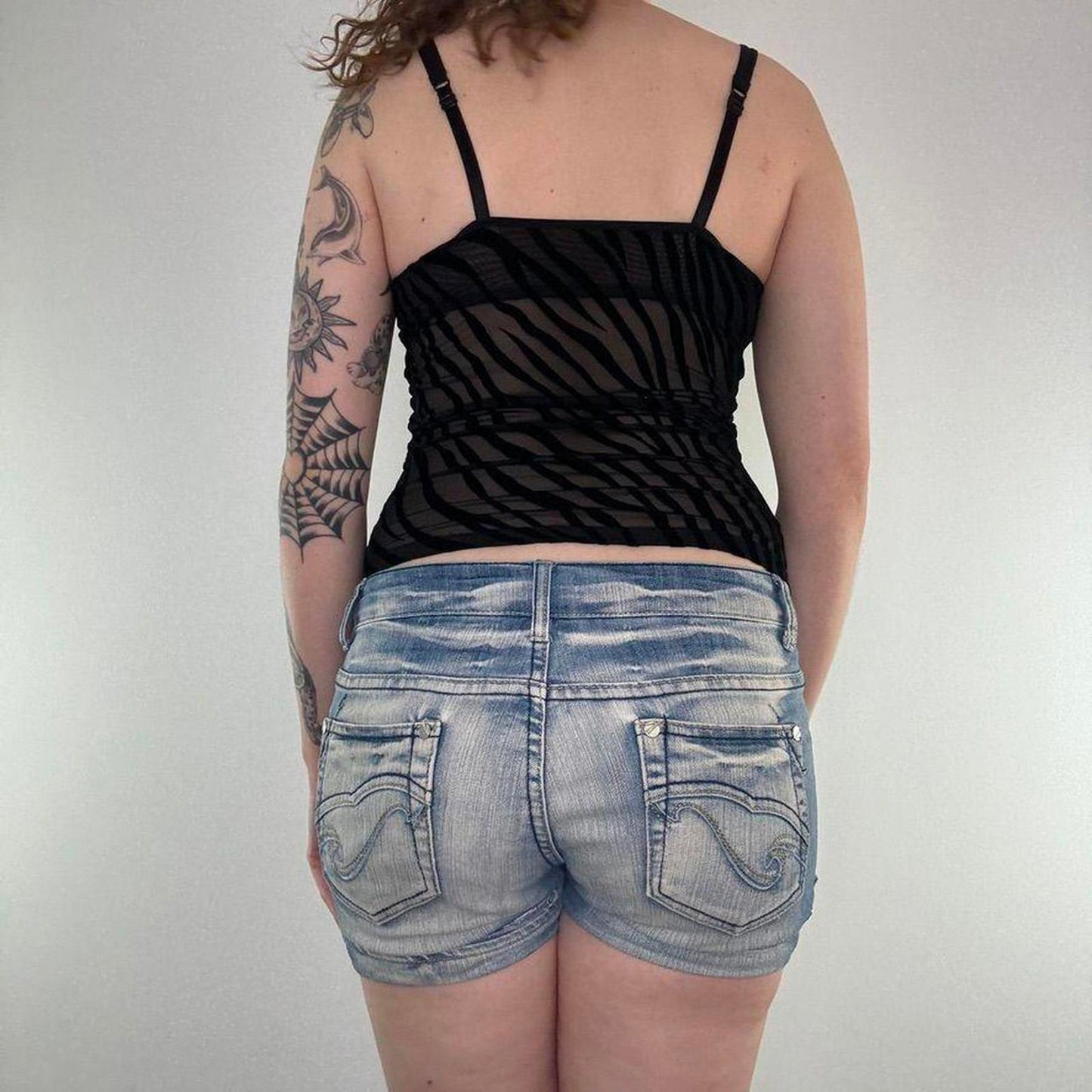 Y2K vintage zebra print mesh underwire cami top v neck stretchy built in bra 34B