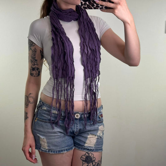 Y2K vintage sheer purple scarf tassel fringe