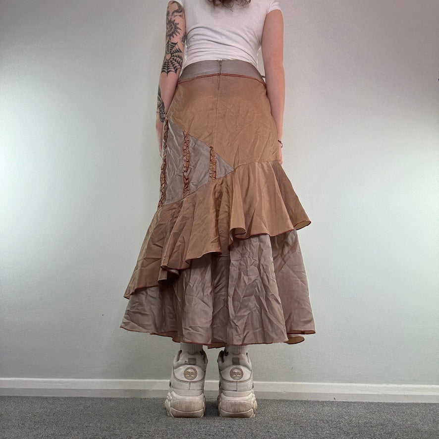 Y2K archive frilly shiny maxi skirt