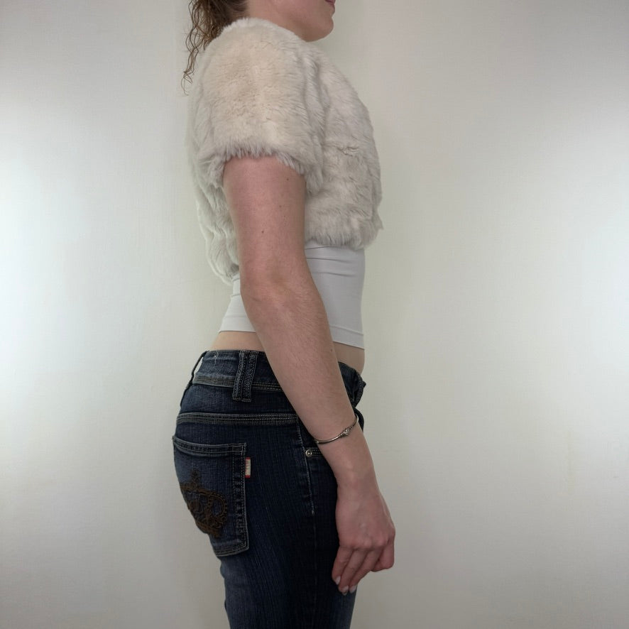 Y2K vintage faux fur cropped short sleeve jacket