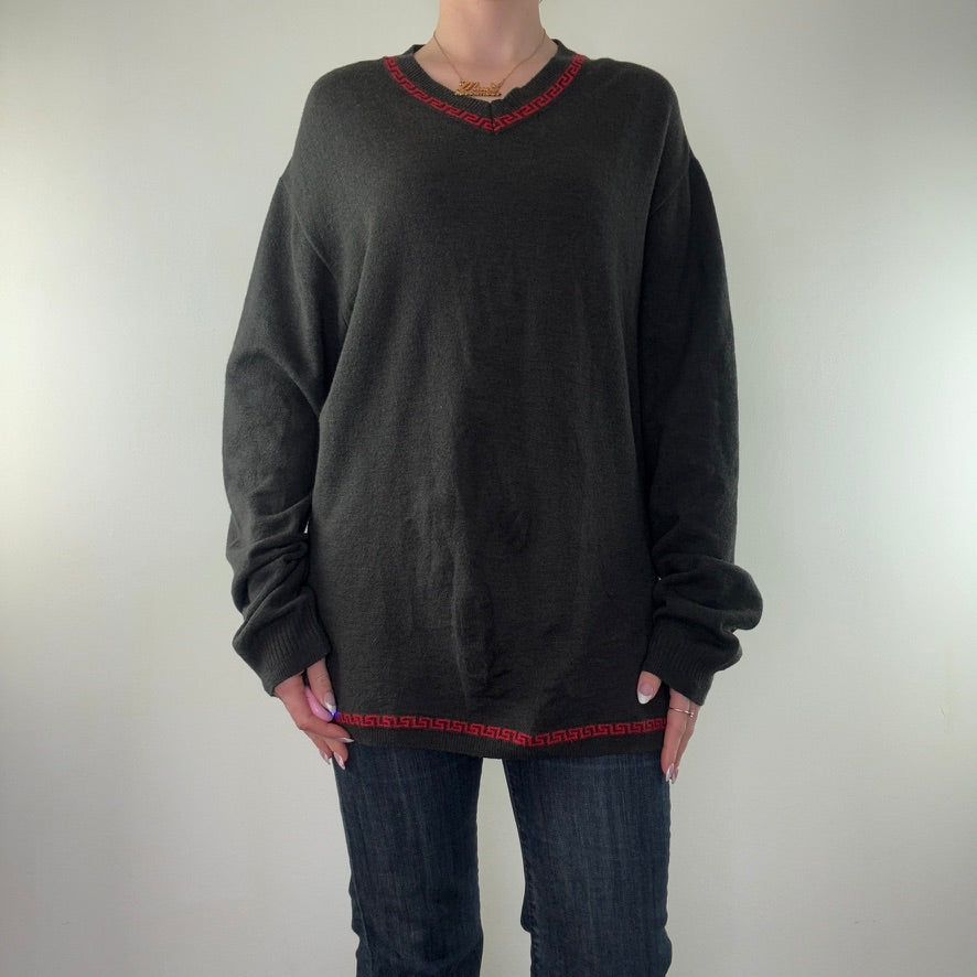 Vintage Versace Jeans Couture grey fine knit v neck jumper