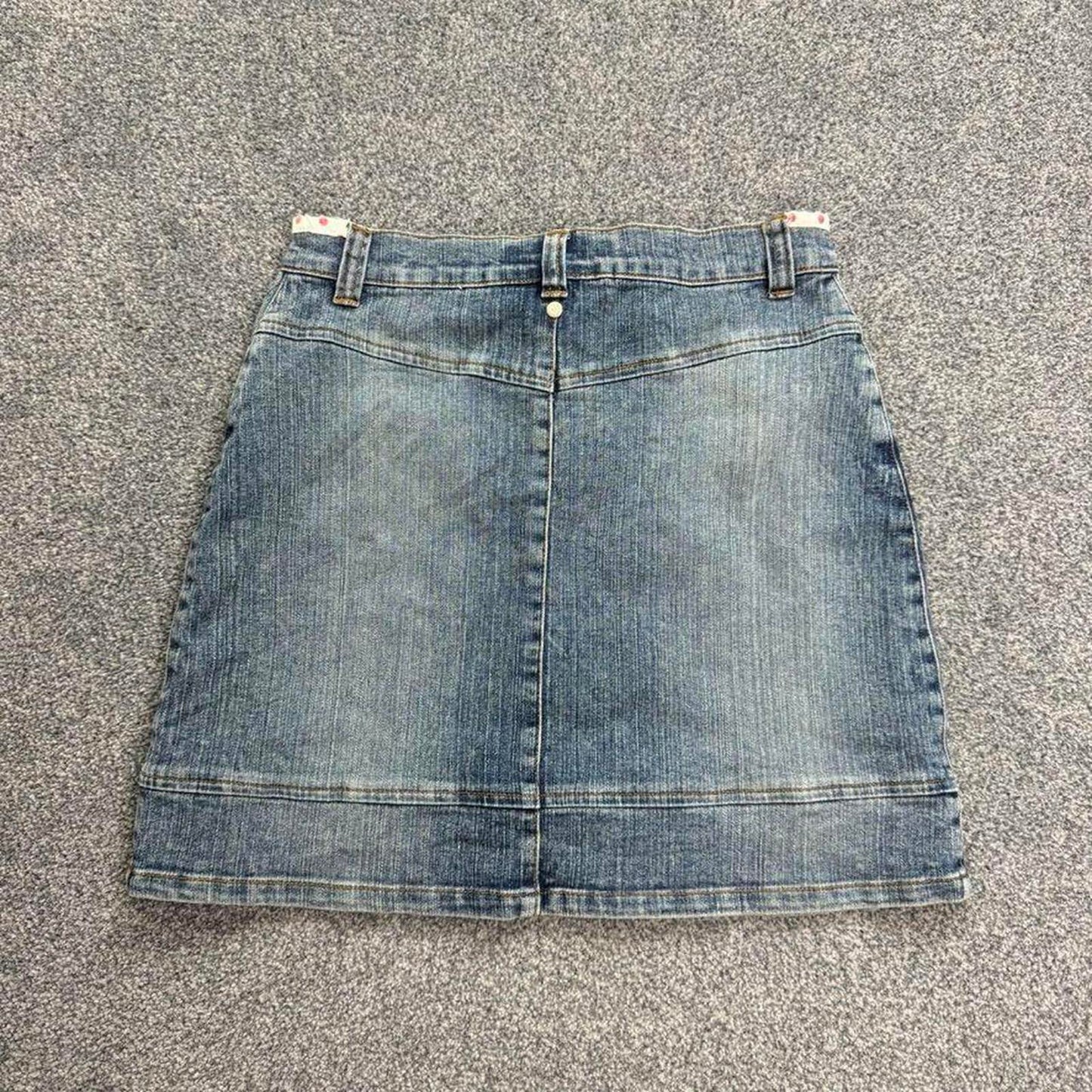 Y2K vintage polka dot faded denim mini skirt zip front spotty