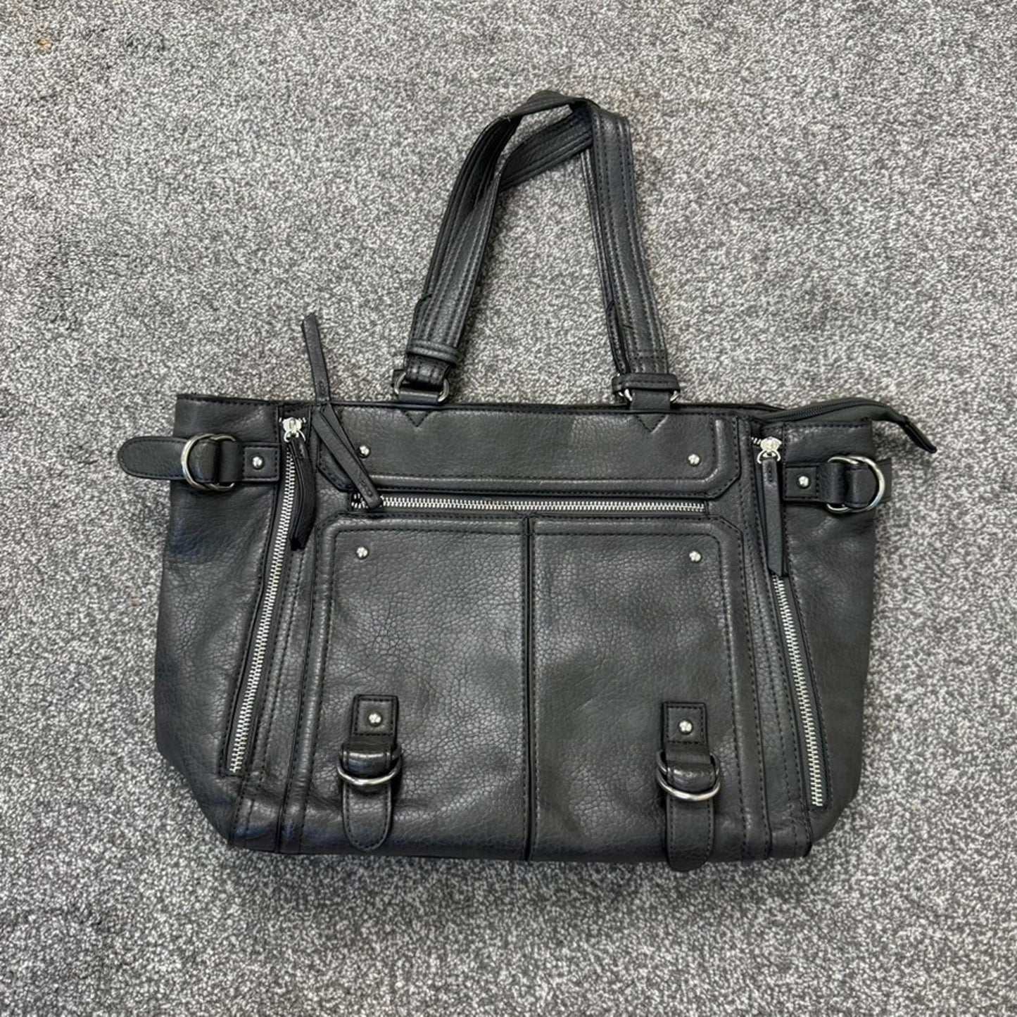 Y2K vintage faux leather shoulder bag zipper studded buckle medium size