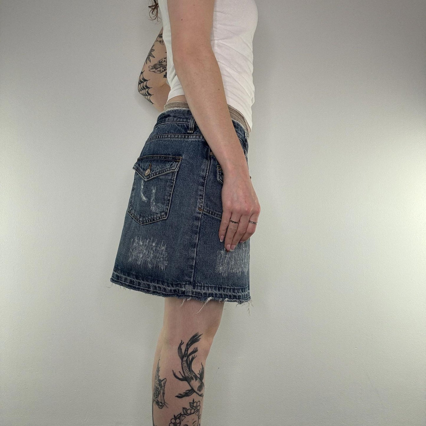 Y2K vintage distressed fraying hem cargo denim mini skirt