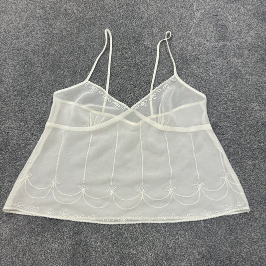 Y2K sheer white beaded cami