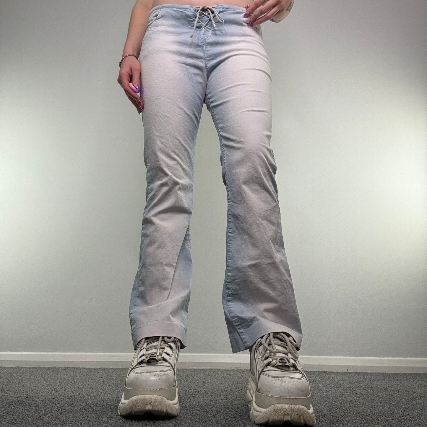 Y2K vintage low rise light denim faded lace up bootcut jeans