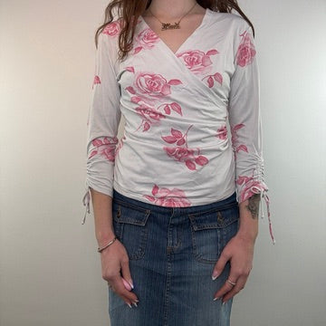 Y2K rose ruched slinky long sleeve top