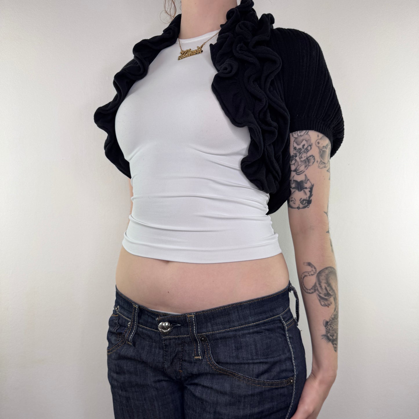 Y2K vintage short sleeve frilly shrug