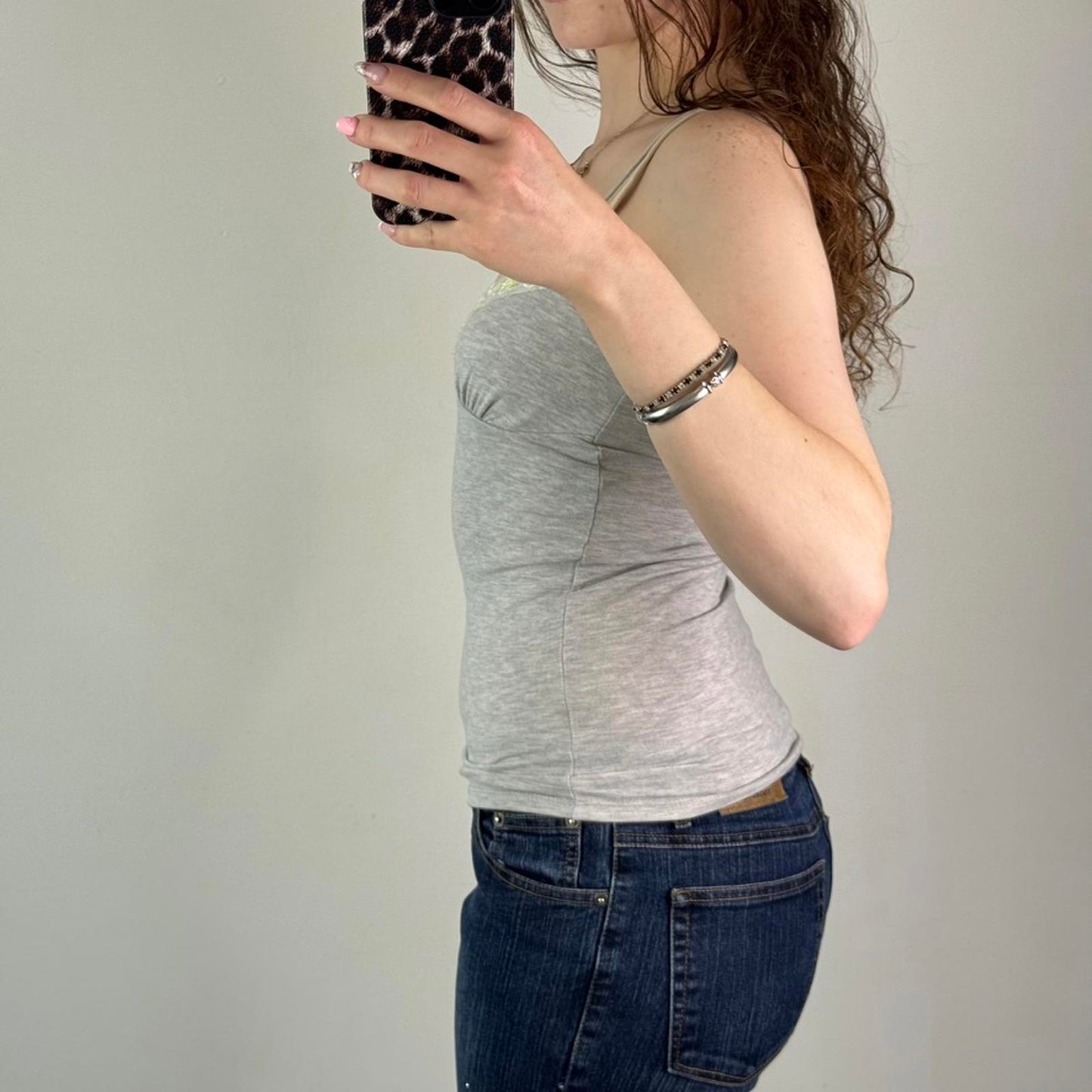 Jane Norman cami top ruched bust floral mesh embroidery