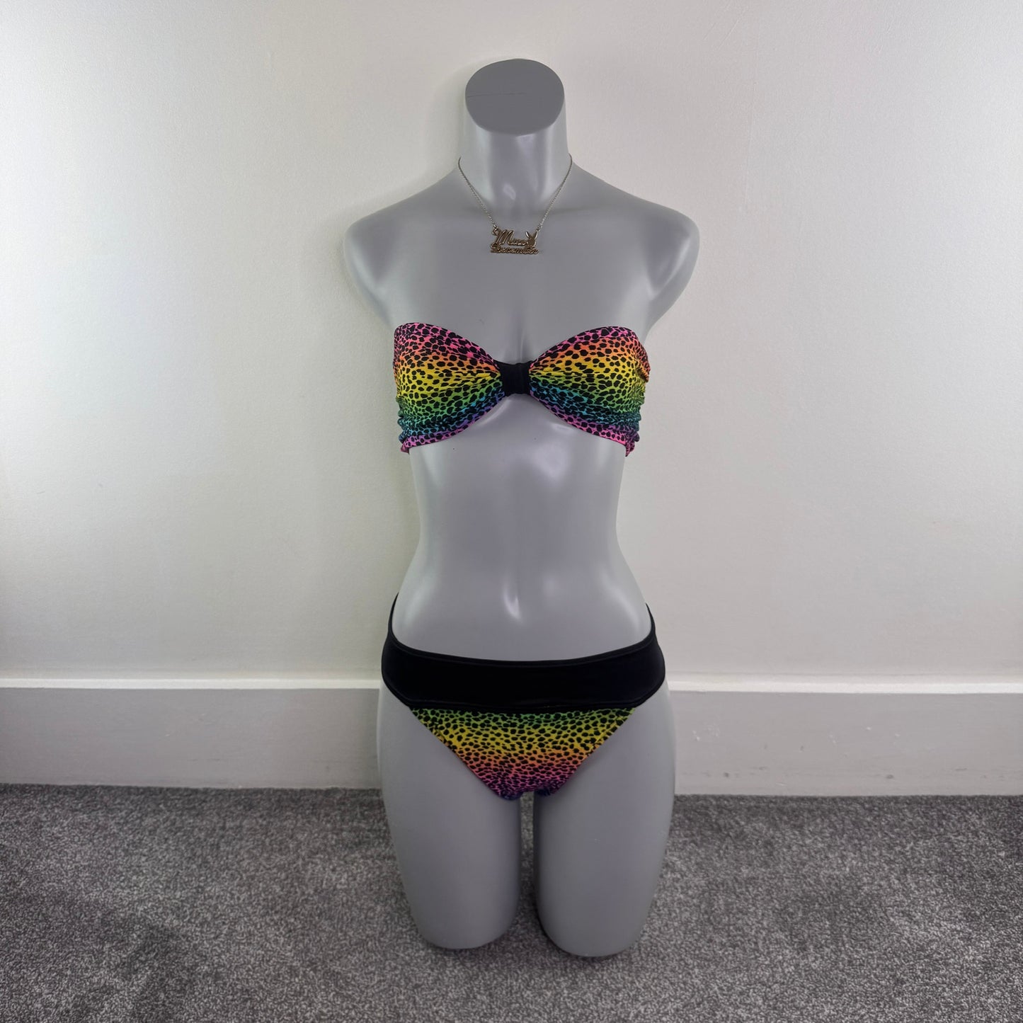 Y2K vintage leopard print rainbow bikini matching set
