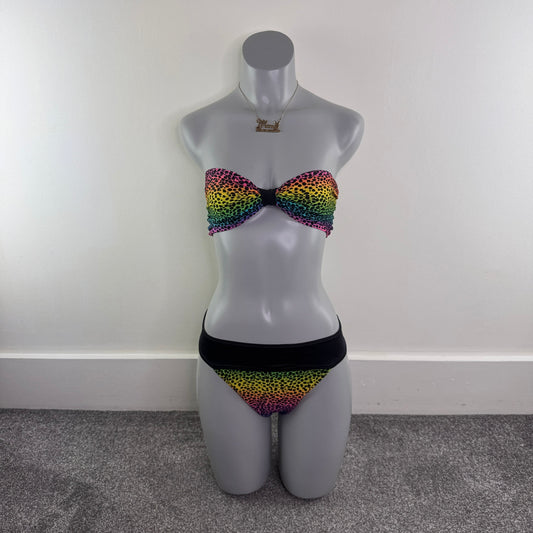 Y2K vintage leopard print rainbow bikini matching set