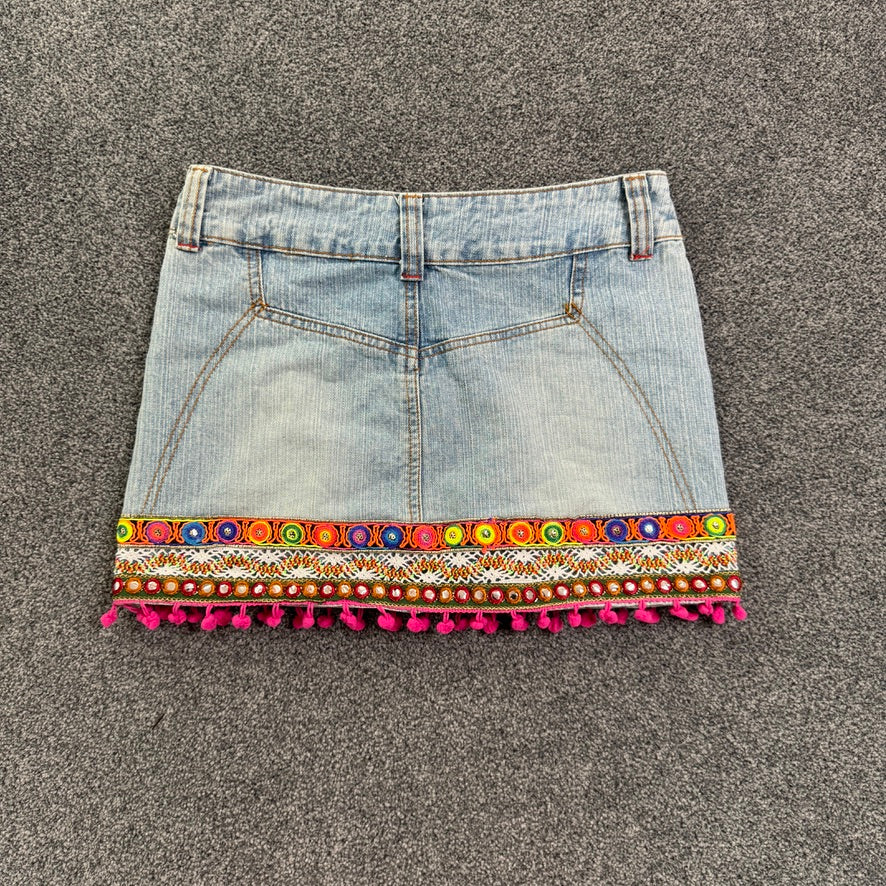 Y2K mid rise festival boho denim mini iskirt