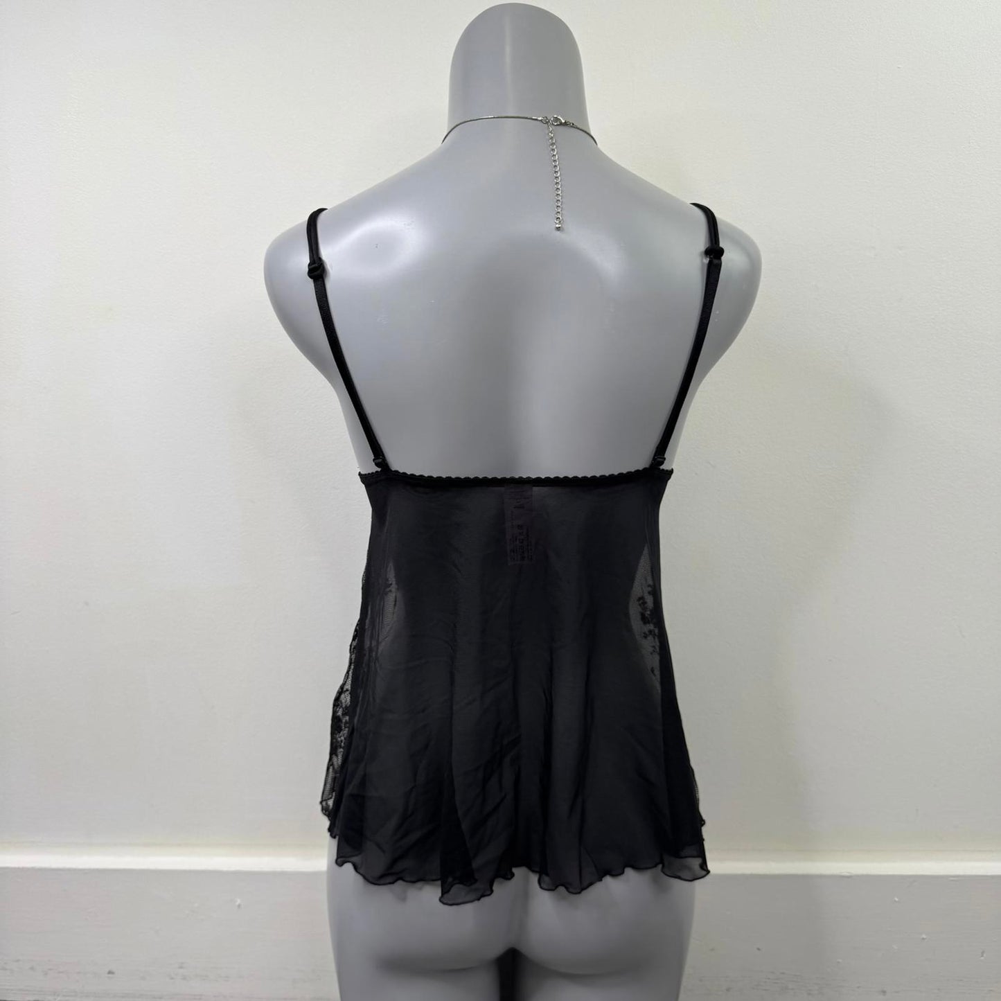 Y2K vintage lace sheer cami top babydoll open front sheer bow floral strappy