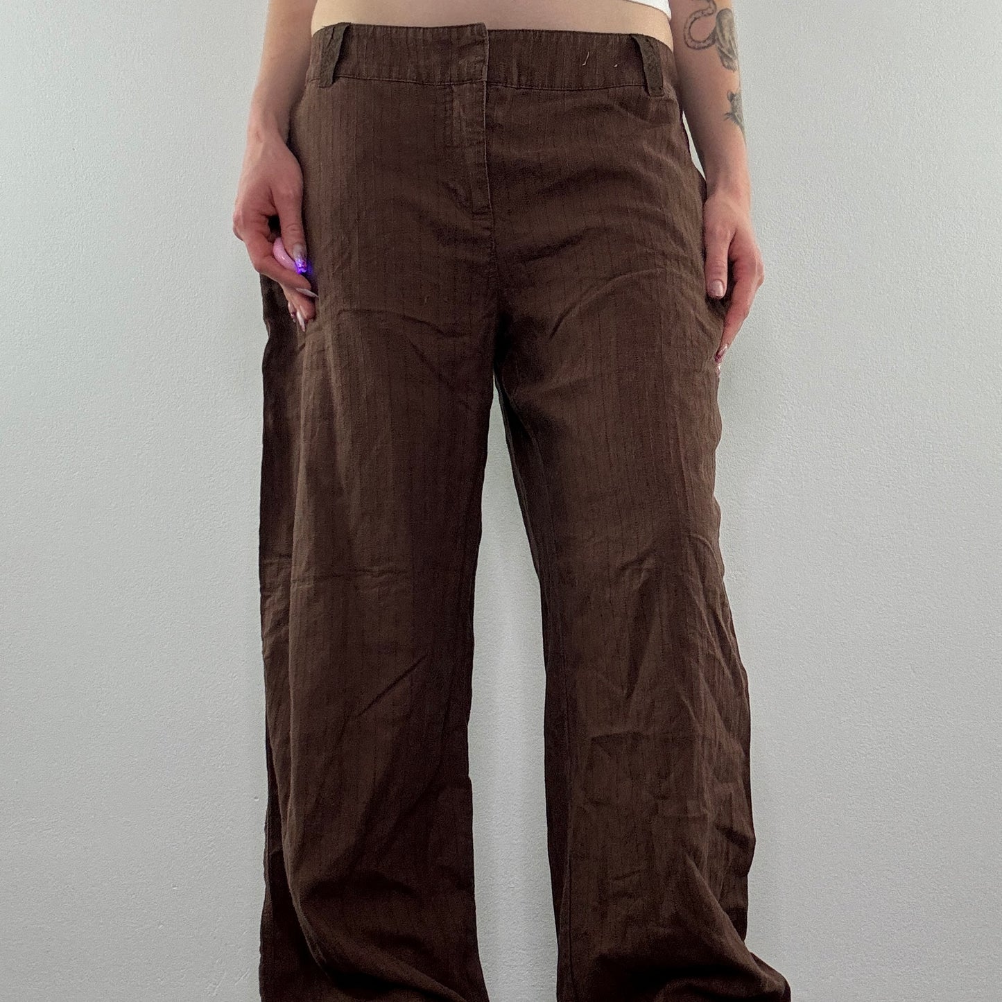 Y2K vintage baggy trousers pinstripe office tailored formal turn up