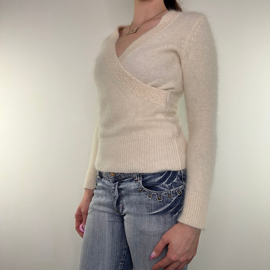 Y2K vintage jumper wrap style sequin v neck fitted coquette basic plain soft