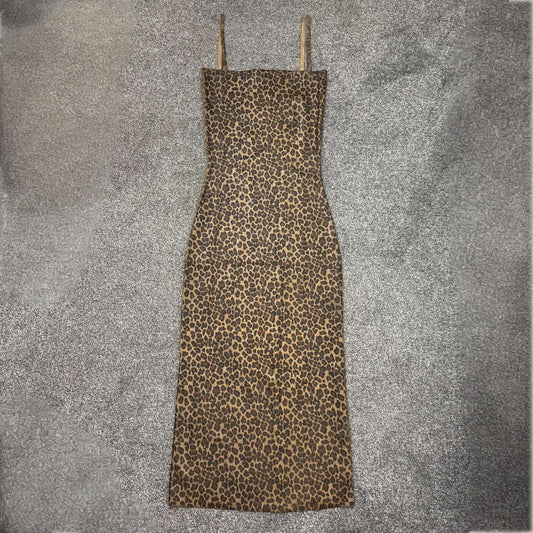 Zara leopard print maxi dress stretchy full length strappy square neck