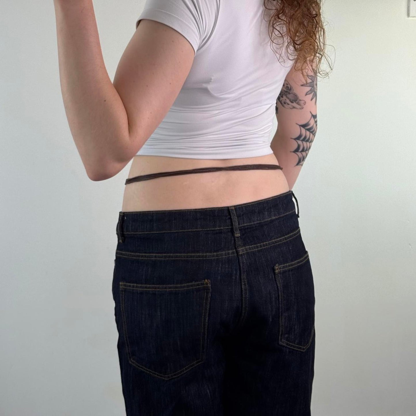 Y2K vintage string wooden beaded belt o ring brown yellow green tassel