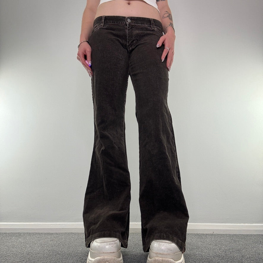 Y2K corduroy faded low rise flared trousers