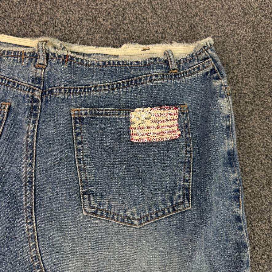 Y2K USA flag mid rise denim mini skirt fraying hem