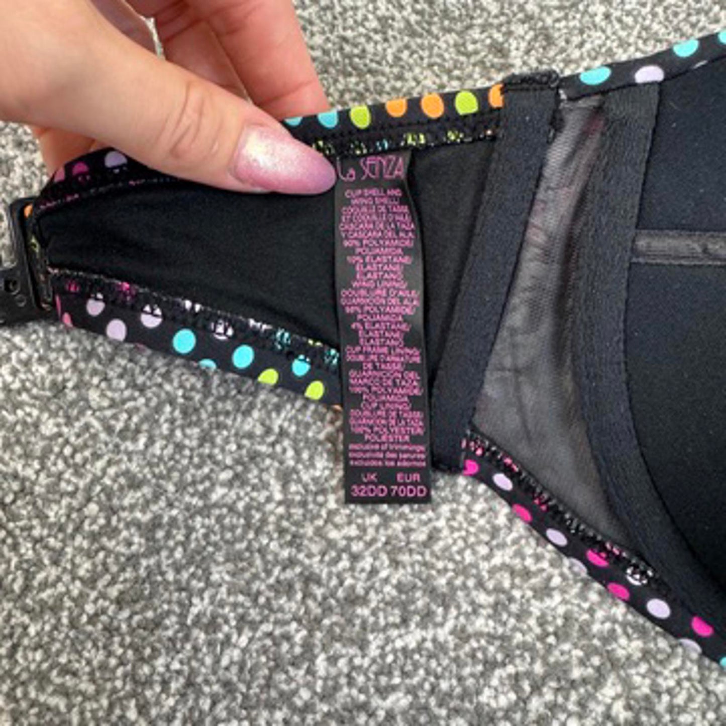 Y2K vintage strapless polka dot bikini top underwire light padding 32DD