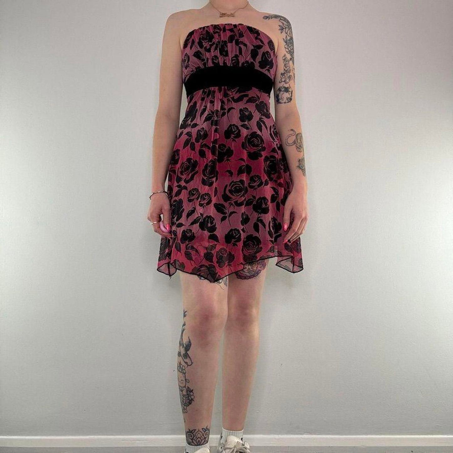 Y2K vintage Jane Norman strapless ombre floral mesh mini dress
