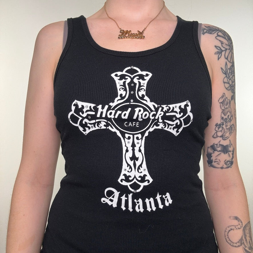 Y2K vintage tank top Hard Rock Cafe Atlanta cross rhinestone mcbling