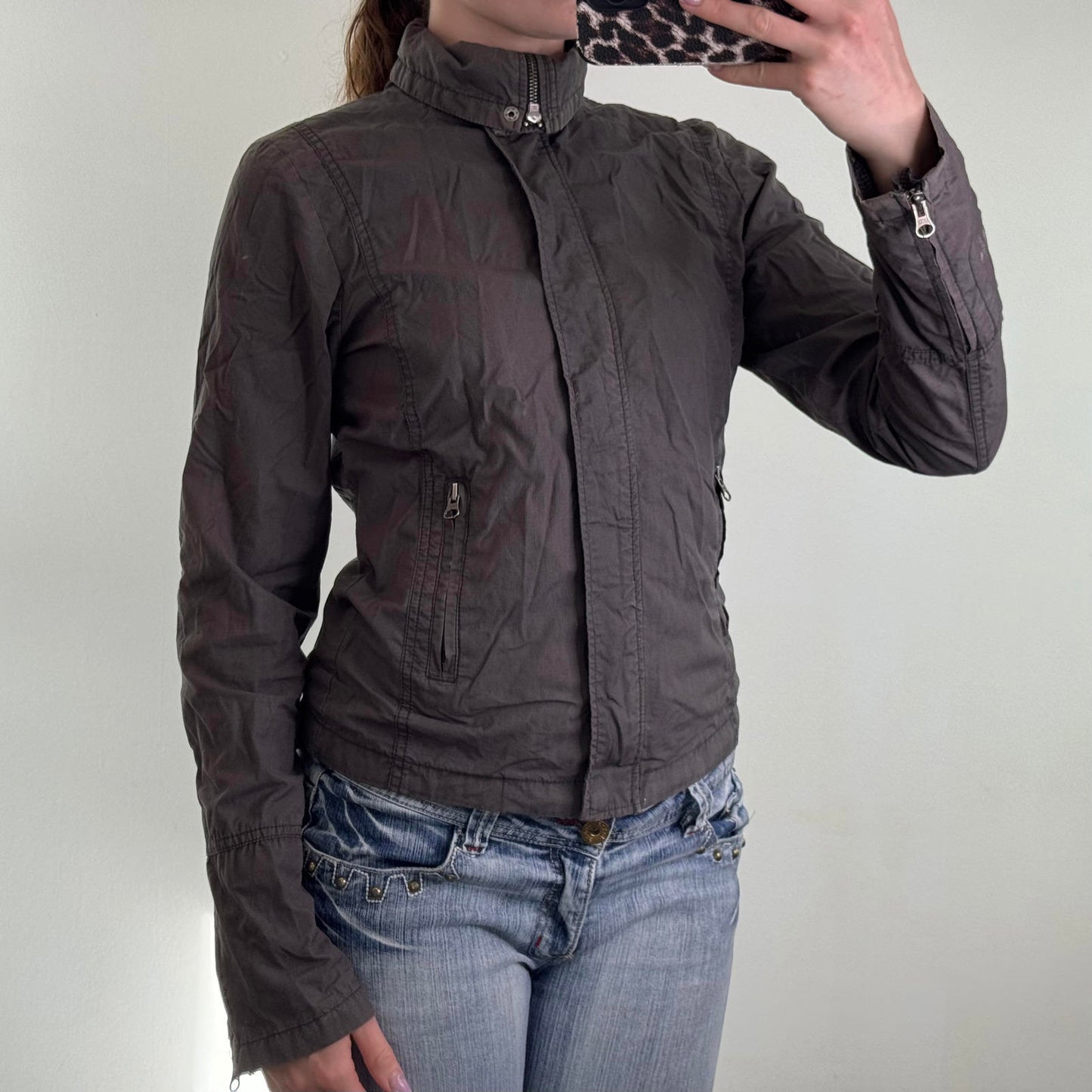 Y2K vintage Hooch lightweight zip up jacket cargo utility zippers high roll neck