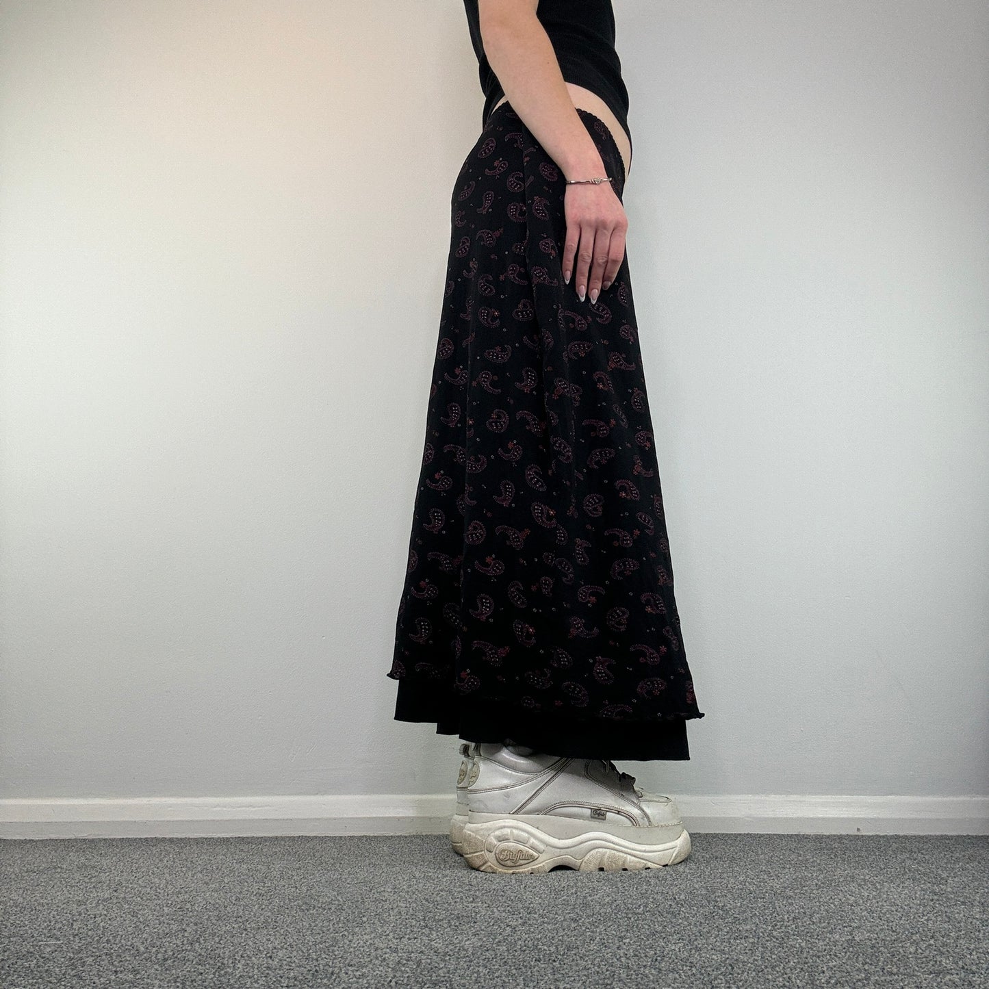 Y2K paisley mesh overlay maxi skirt