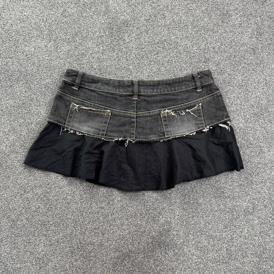 Y2K low rise frilly denim mini skirt