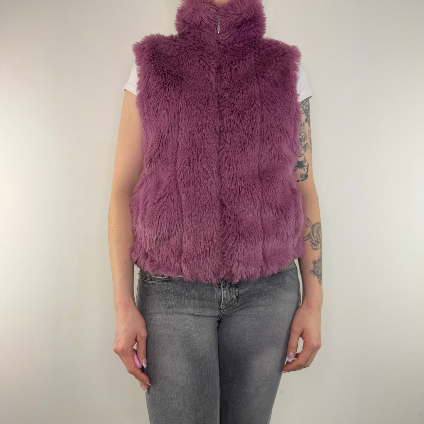 Y2K vintage purple faux fur gilet zip up sleeveless jacket