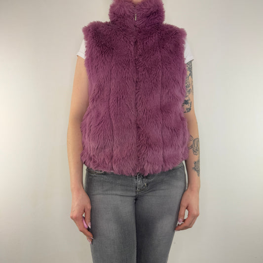 Y2K vintage purple faux fur gilet zip up sleeveless jacket