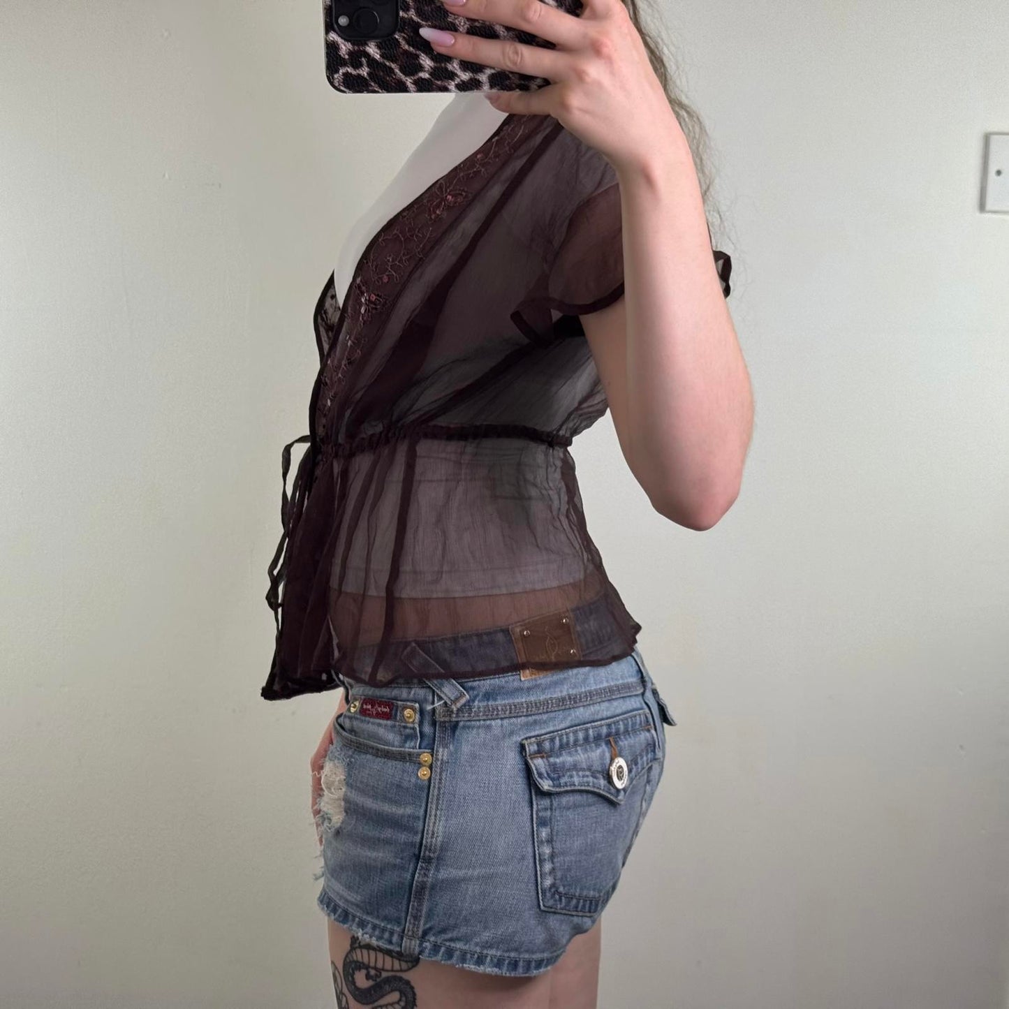 Y2K vintage 100% pure silk sheer blouse short sleeve cardigan shrug floral