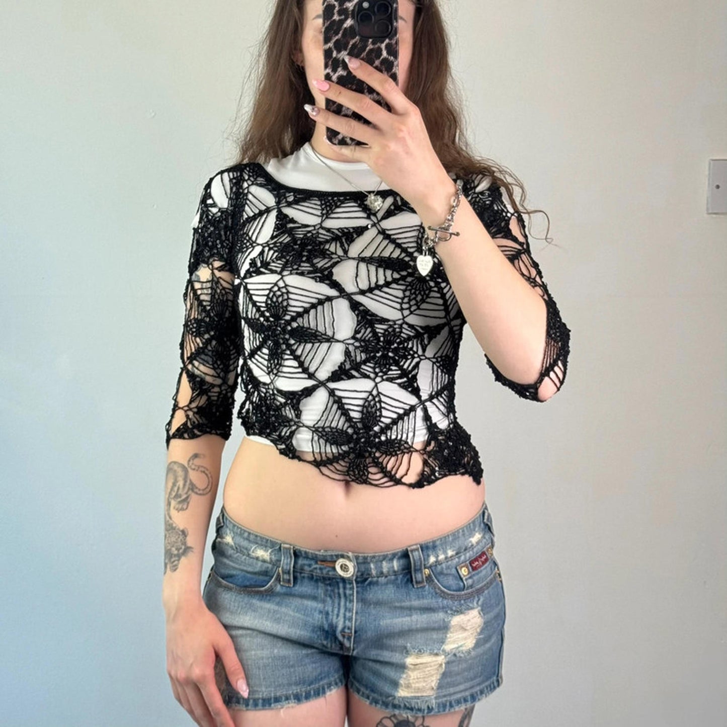 Y2K vintage asymmetrical crochet half sleeve top festival boho summer floral