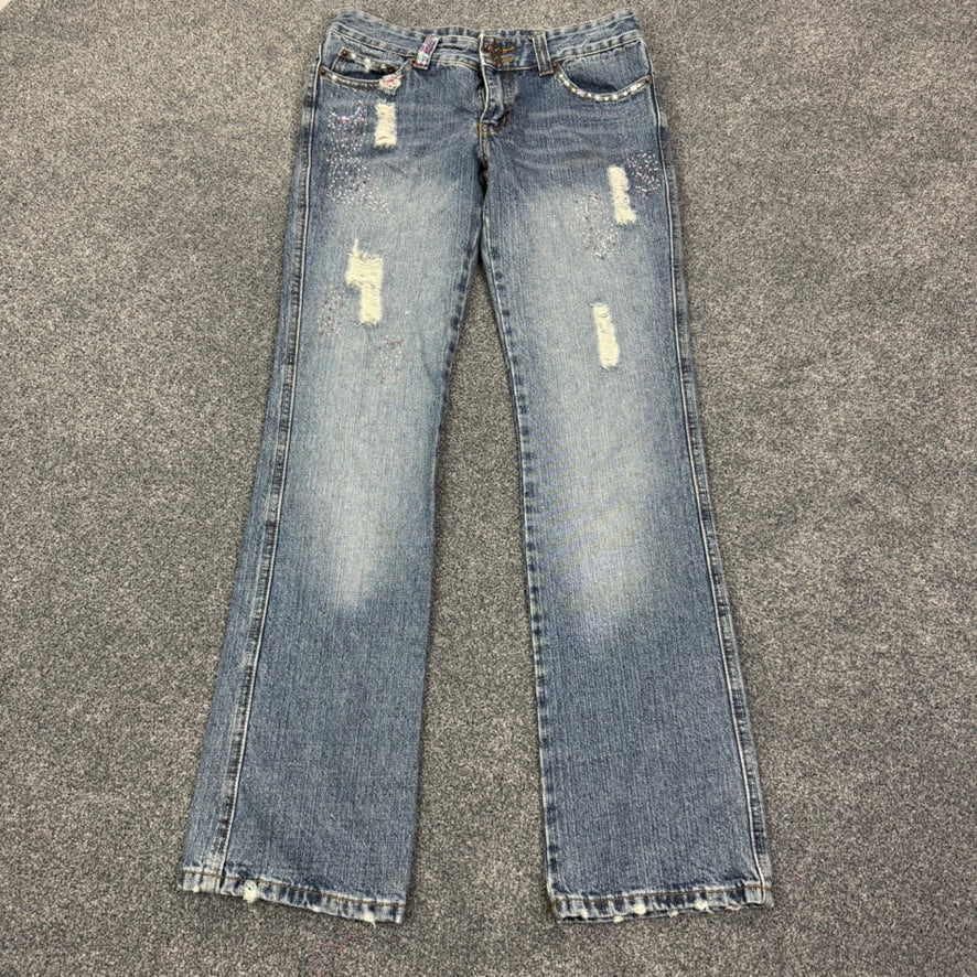 Y2K glitter bootcut faded low rise jeans