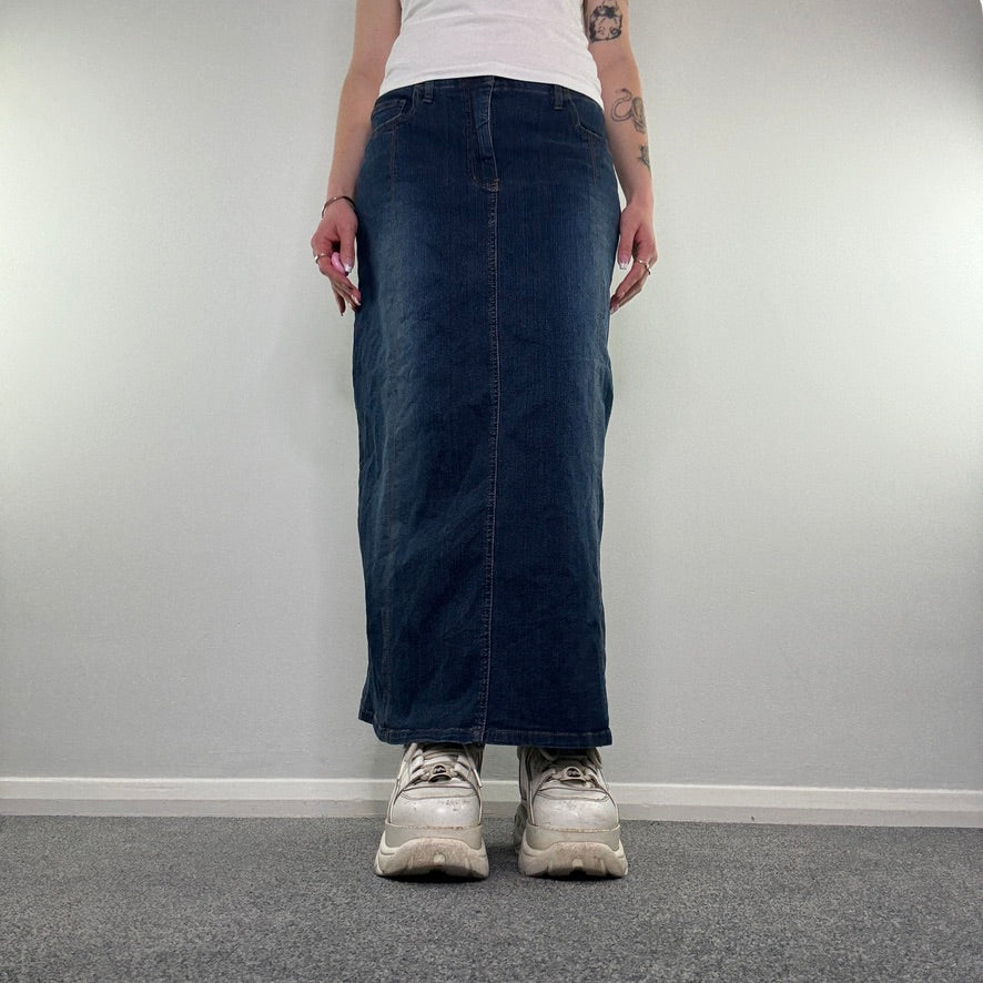 Y2K faded denim maxi skirt